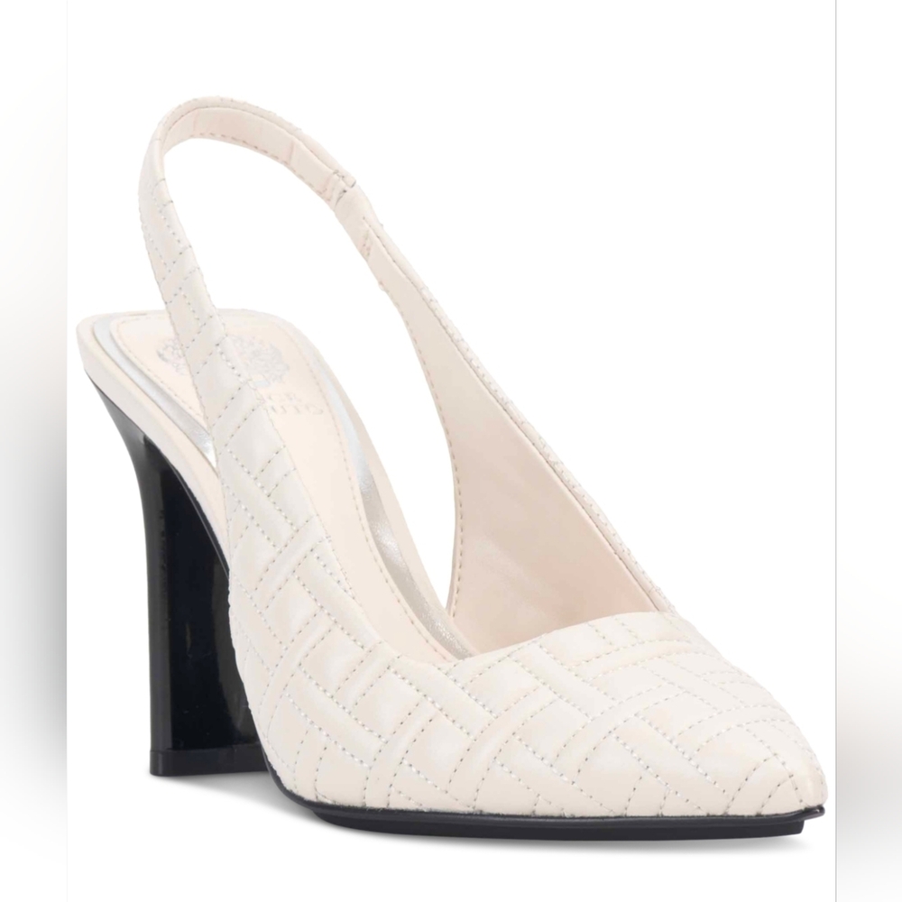 Vince Camuto White Quilted Slingback Heels